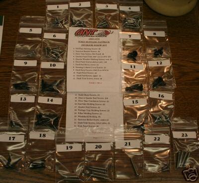 1970 ford mustang fastback interior & exterior screw kits   130 pcs