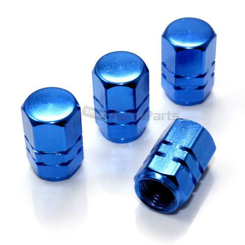 4 blue aluminum metal tire/wheel air pressure valve stem caps for car-truck-bike