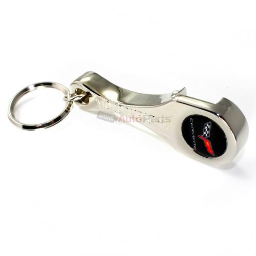 Chevy corvette c6 logo chrome metal rod & bottle opener key chain ring fob