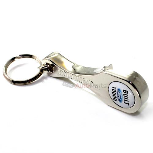 Ford built tough logo chrome metal rod & bottle opener key chain ring fob