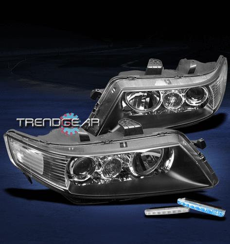 04-05 acura tsx jdm black projector headlights w/blue led drl signal left+right