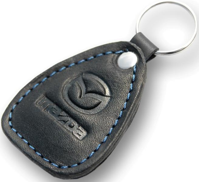 New leather black / blue keychain car logo mazda auto emblem keyring