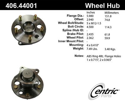 Centric 406.44001e rear wheel hub & bearing