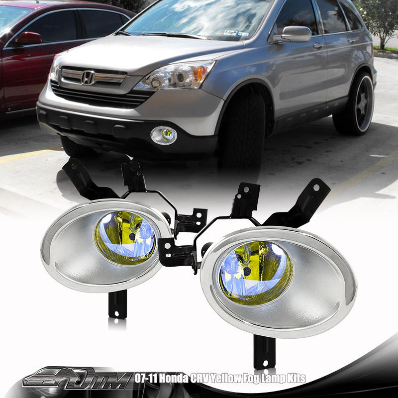 2007-2009 honda cr-v chrome housing yellow lens fog light lamp kit +switch+relay