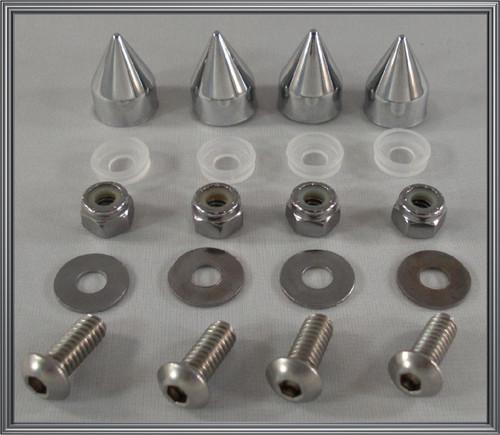 4 spike caps & stainless steel license plate frame bolts - lic fastener screws