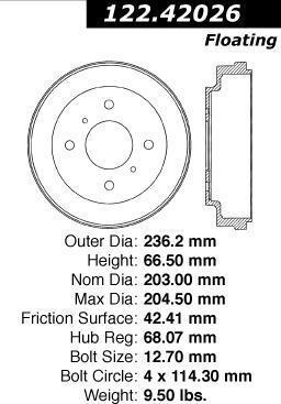 Centric 122.42026 rear brake drum-premium drum