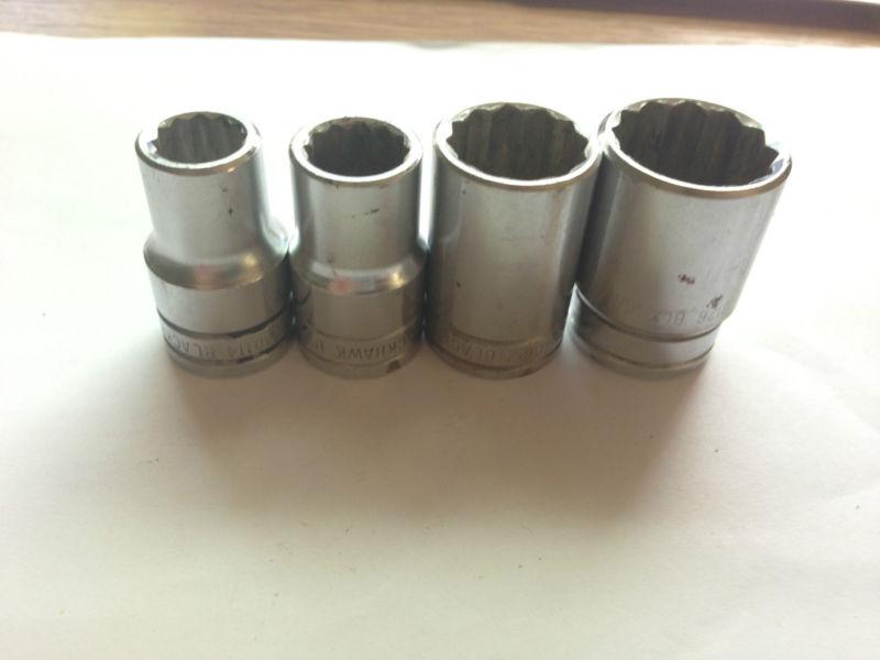 Blackhawk tools lot of 4 sockets. 1/2" drive, shallow, 12 point, chrome