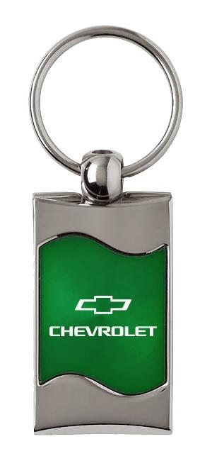 Chevrolet green rectangular wave metal key chain ring tag key fob logo lanyard