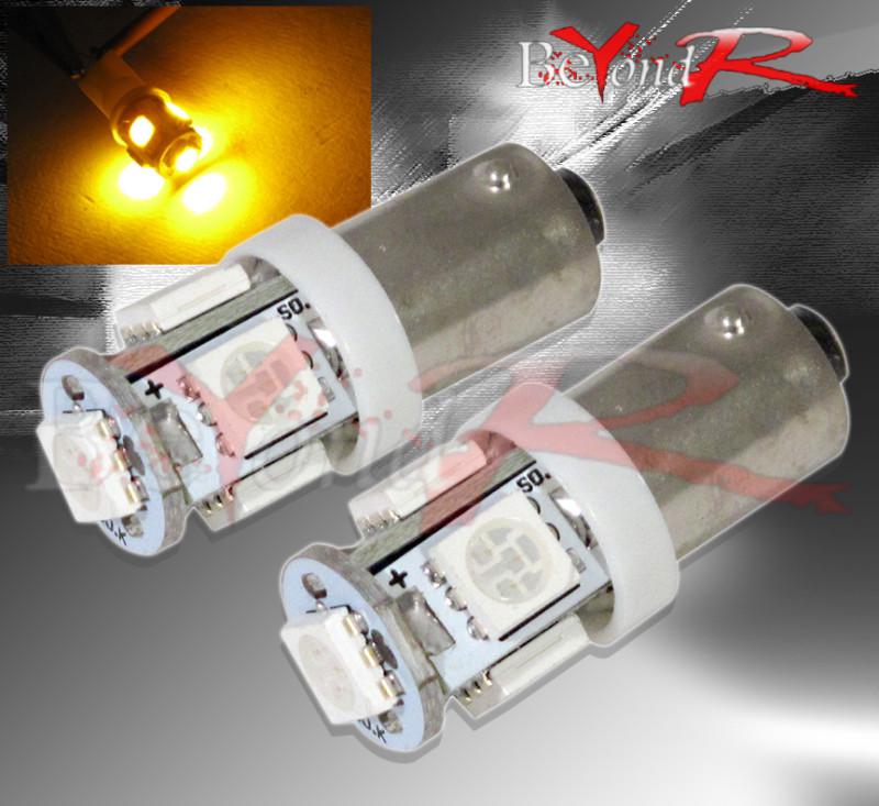 2 piece led ba9s amber light bulbs 5-smd dome license parking t4w parking 3893