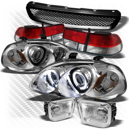 96-98 civic 2dr projector headlights + r/c tail lights + fog lights + grille set