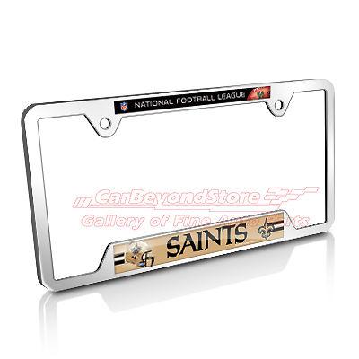 Nfl new orleans saints chrome metal license plate frame + free gift, licensed