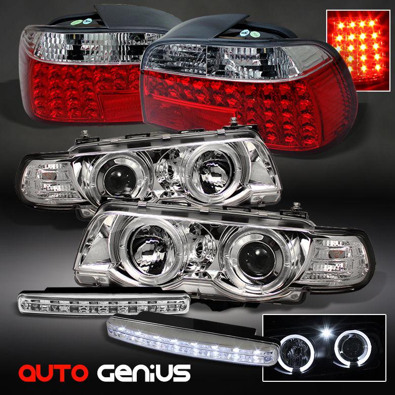 99-01 e38 7-series (hid) projector headlights + red clear led tail lights + drl