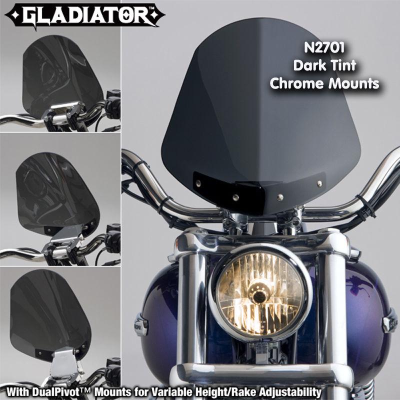 Harley flstf fat boy 1990-06 gladiator windshield dark tint chrome mnts n2701