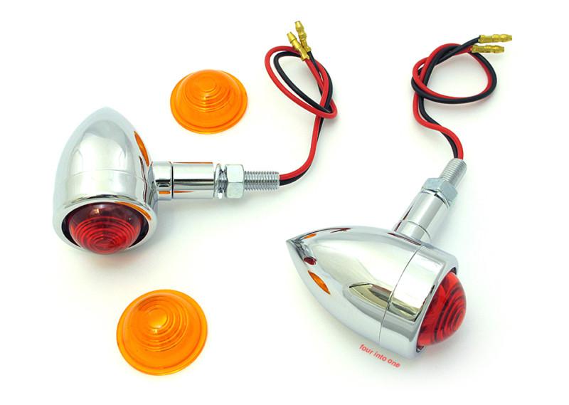 Chrome mini custom bullet marker lights/turn signals stud• amber/red • 2040-0276