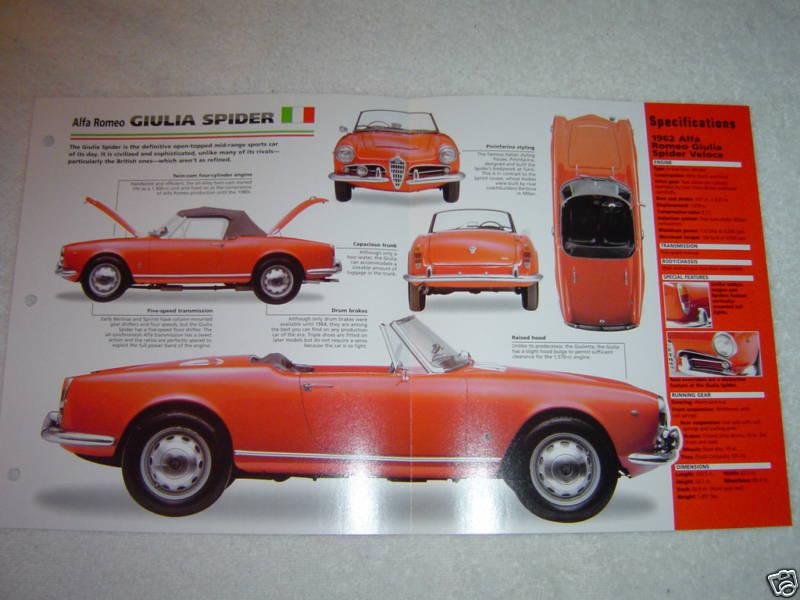 1962-1965 alfa romeo giulia spider spec sheet brochure