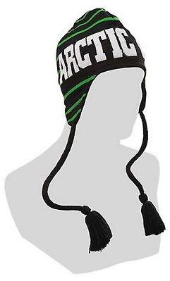 Green arctic cat striped hat w/ tassels beanie cap 5243-044