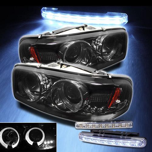 Led bumper fog+smoked 00-06 yukon 99-06 sierra halo led projector head lights