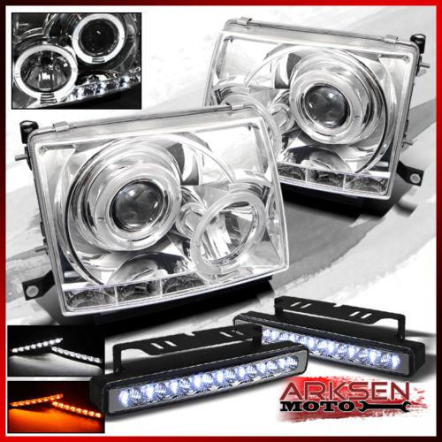 White/amber led fog+97-00 tacoma 2wd 98-99 4wd halo led projector headlights set