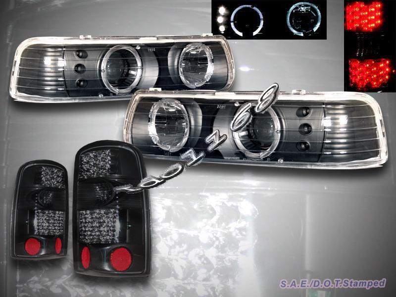 00-06 chevy tahoe suburban projector halo headlights black + tail lights led