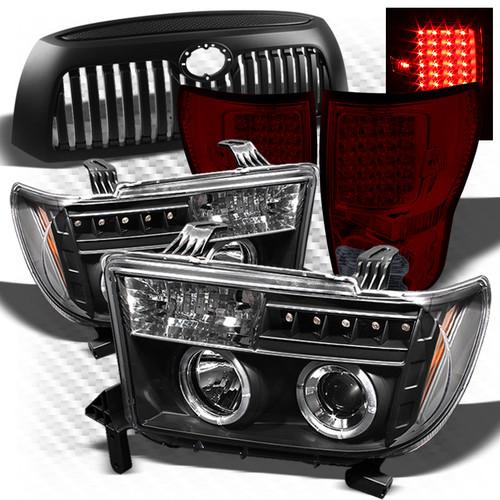 07-09 tundra black halo pro headlights + r/s led tail lights + black grille set