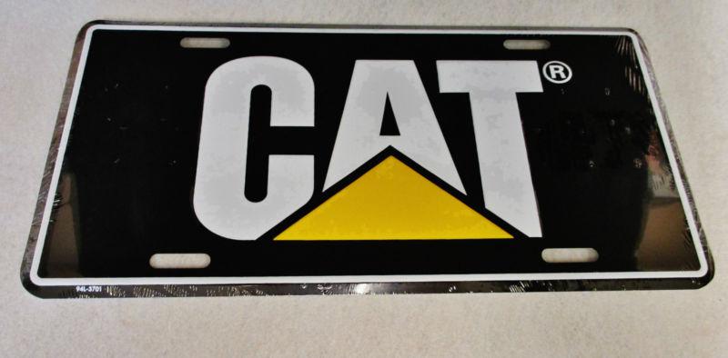 New cat caterpillar metal license plate tag black yellow & white free shipping !