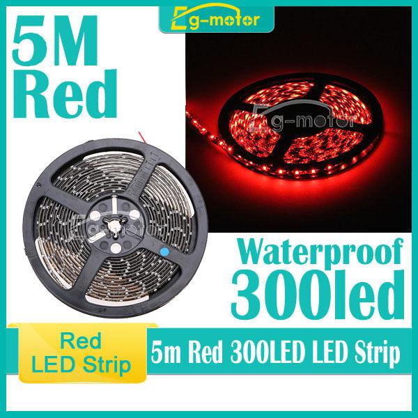 5m 500cm red 3528 smd 300 led flexible lamp light strip car dc 12v waterproof 