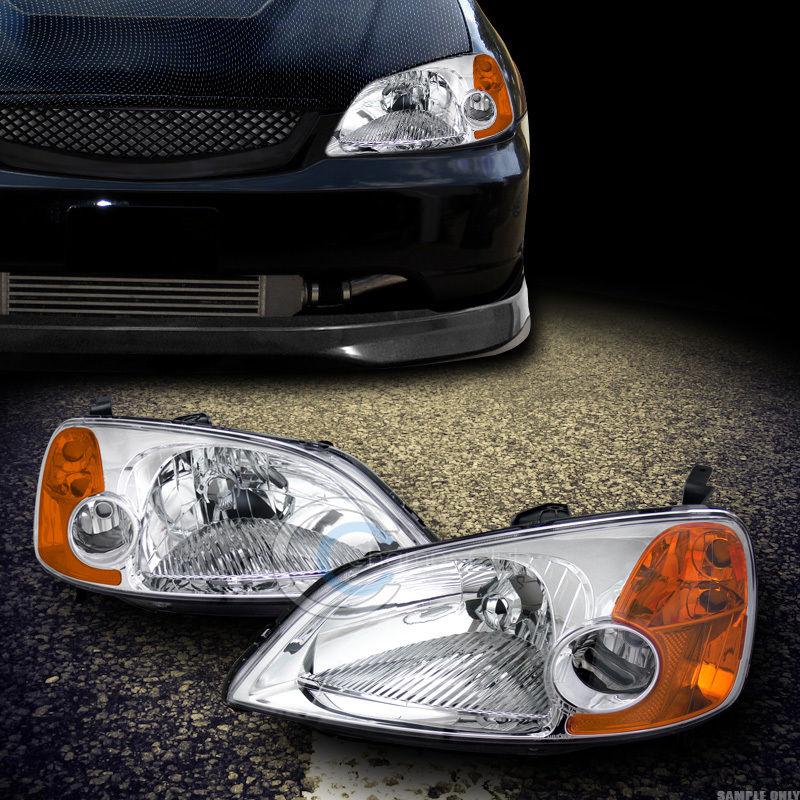 Jdm crystal chrome head lights lamp signal amber left+right dy 01-03 honda civic