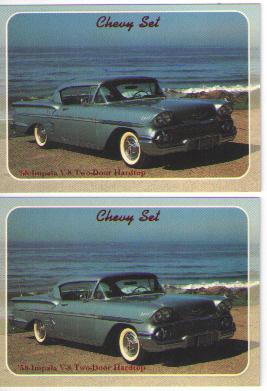 1958 chevy impala baseball card sized cards - lot of 2 - must see!!