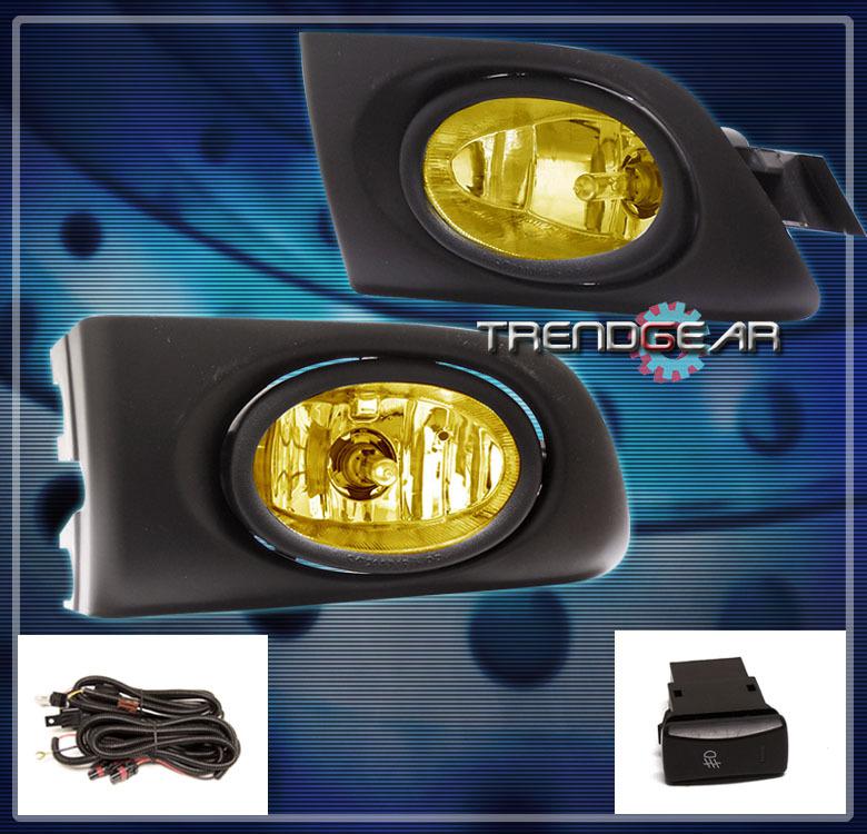 01 02 03 honda civic 2/4dr jdm bumper driving yellow fog lights lamps+oem switch