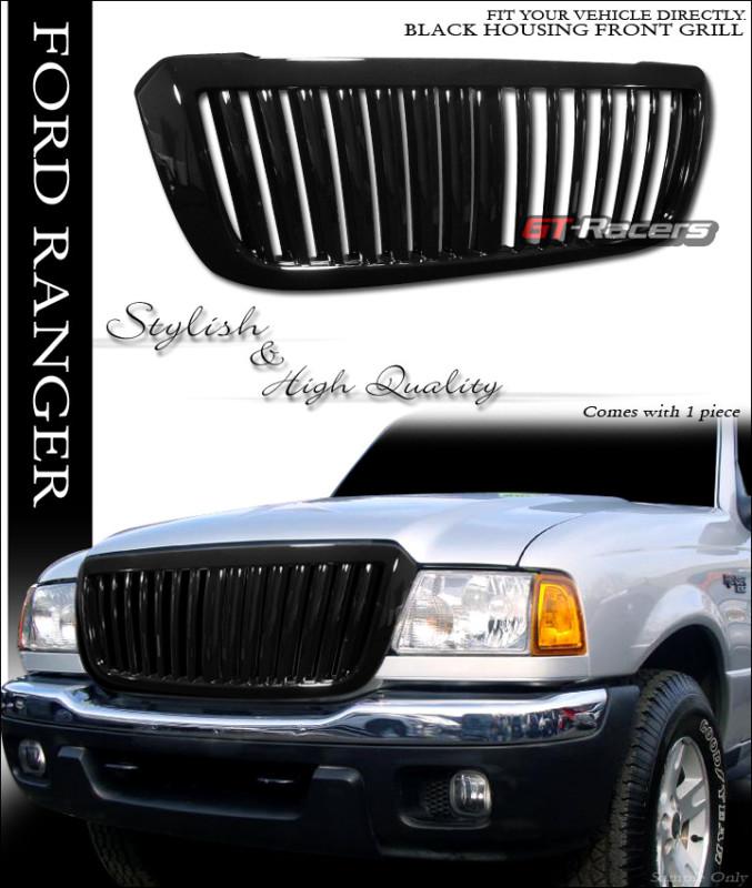 Black vertical front bumper hood grill grille abs 2004-2007 ford ranger pickup