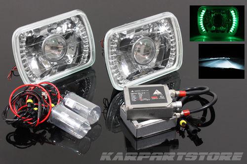 8000k jdm hi-lo bi-xenon hid/7x6 h6014/h6052/h6054 green led projector headlight