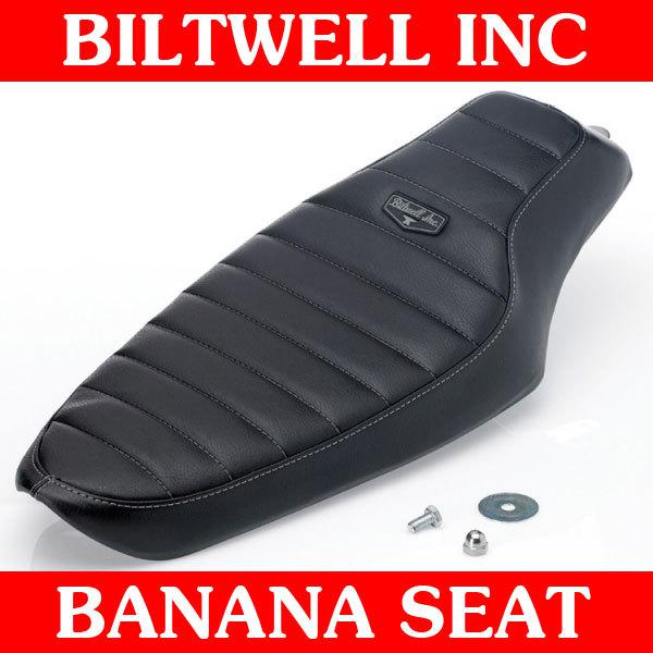 Biltwell inc. black banana seat tuck n roll for 1986-2003 harley sportster