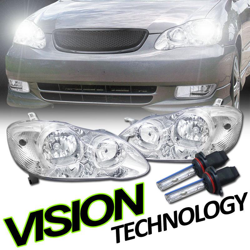 9006 bulb 6000k xenon hid 03-08 corolla chrome crystal headlights headlamps pair