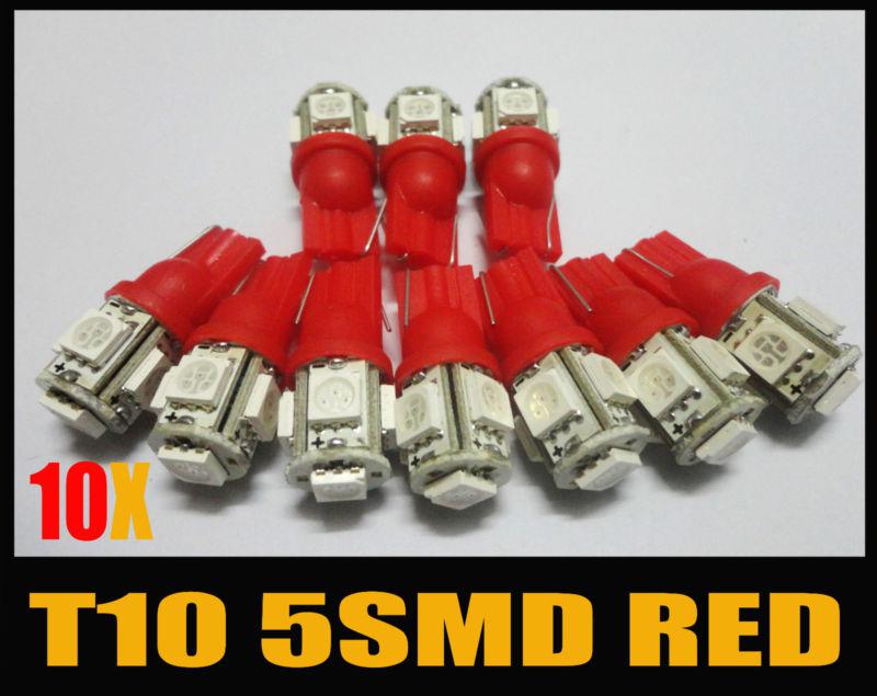 10x red t10 194 168 2886x 5-smd led brake interior map dome car light bulb #hf10