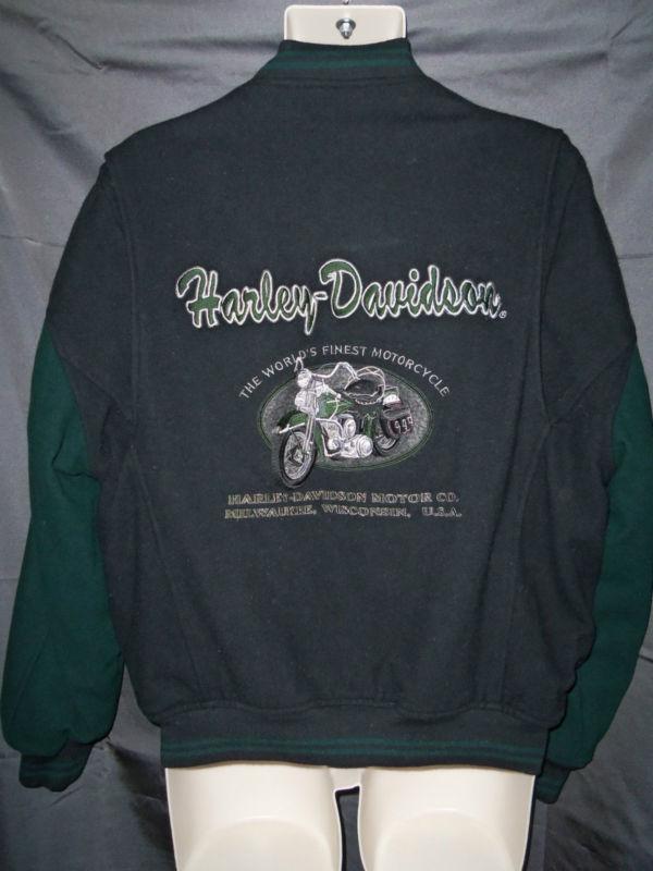 Men's harley davidson embroidered coat green/black wool w/quilt lining ~ sz med