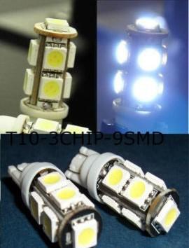 2pcs white 9-smd 12v t10 194 168 led car light wedge bulbs