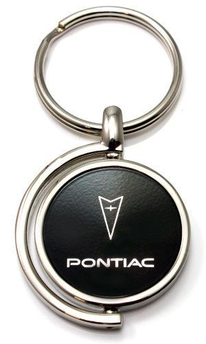 Black pontiac logo brushed metal round spinner chrome key chain spin ring