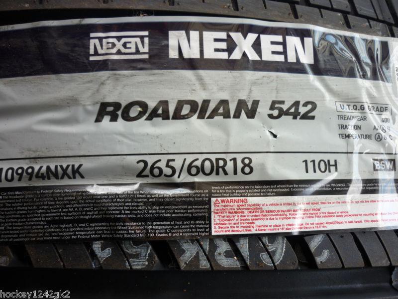 4 new 265 60 18 nexen roadian 542 tires