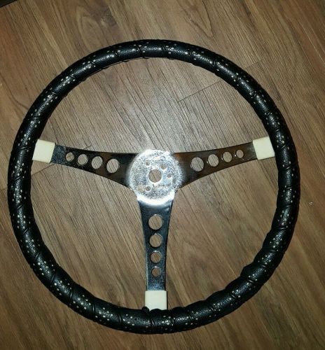 Vintage &#034;500&#034; superior industries 14.5&#034; steering wheel with leather wrap