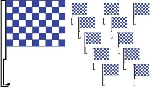 Car dealer supplies 12 car window clip on flags blue &amp; white race checkered