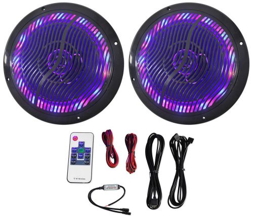 Rockville rmc80lb 8&#034; 800w 2-way black marine speakers w multi color led + remote