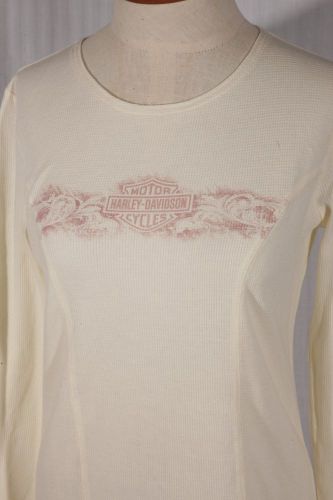 Harley-davidson women&#039;s size s small ivory waffle knit long-sleeve t-shirt