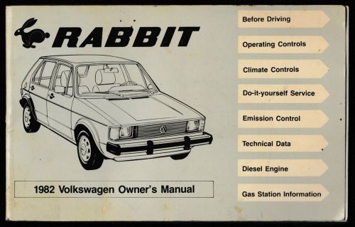 1982 vw volkswagen rabbit factory owner&#039;s manual guide book