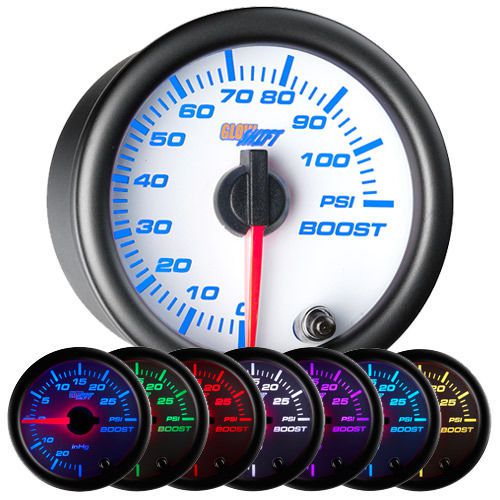 52mm glowshift white 7 color 100 psi turbo diesel boost gauge - gs-w701-100