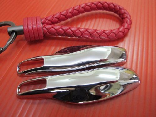 2p chrome key remote fob cover case trim + red pu key chain for porsche panamera