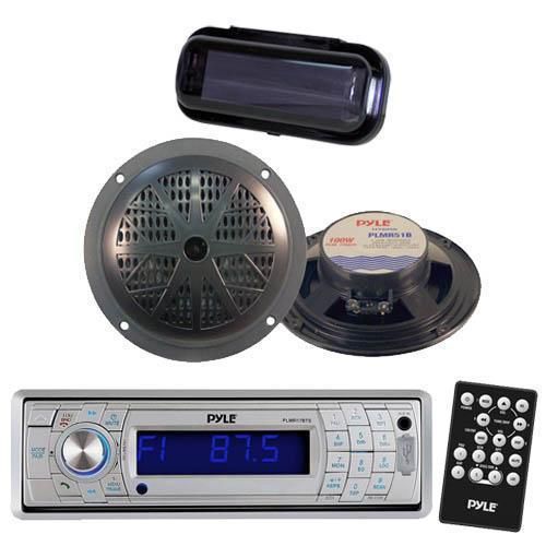 All new silver indash marine yacht receiver +wireless bluetooth 2 speakers cover