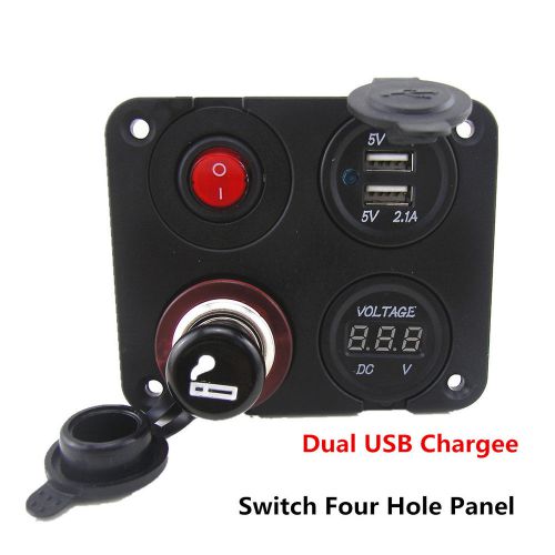 Marine boat car rv voltmeter dual usb port 12v power socket 4 hole panel switch