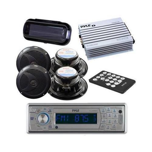 Plcd5mrbts indash marine cd mp3 stereo / bluetooth +amp 4 round speakers + cover