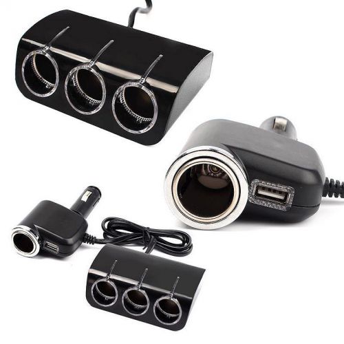 Car charger auto car lighter cigarette 4 dc sockets + 1 usb port / bk