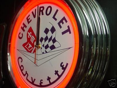 Classic corvette red billiards pool garage man cave neon bar pub sign clock